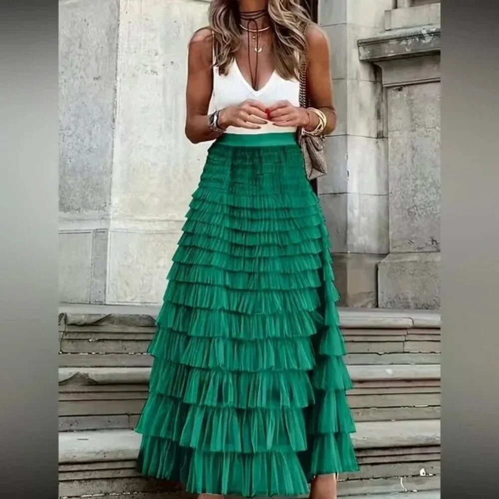 Luxe boho layered mesh maxi skirt - Picture 2 of 5
